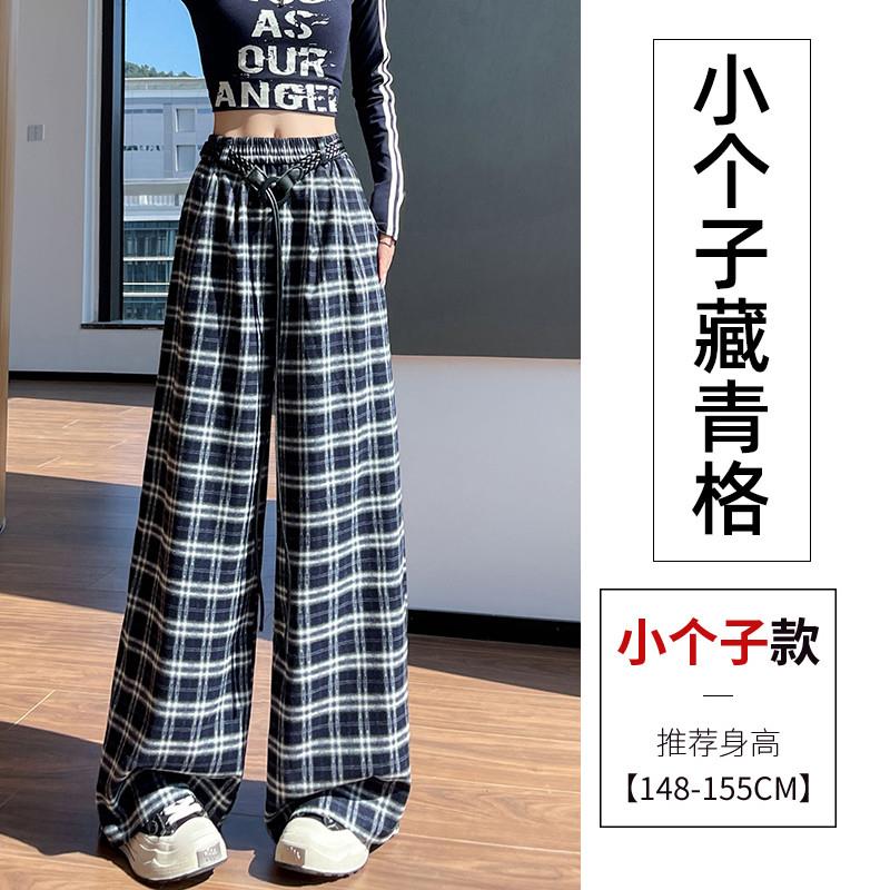 推荐复古格子裤阔腿裤女春