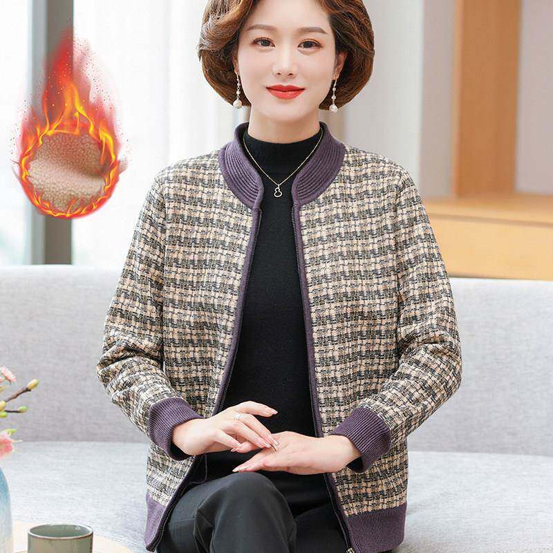 推荐妈妈冬装2026新款加绒外套中老年人加厚保暖开衫女装秋冬上衣