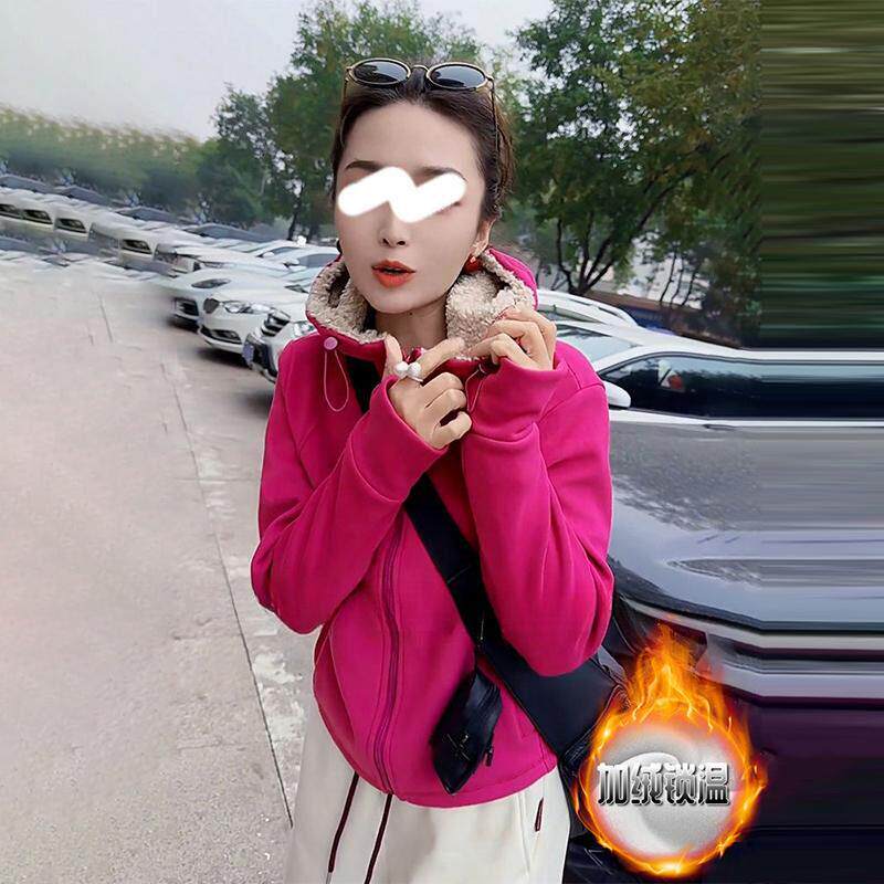 推荐加绒加厚卫衣女2026新款韩系通勤修身显瘦纯色拉链长袖连帽上