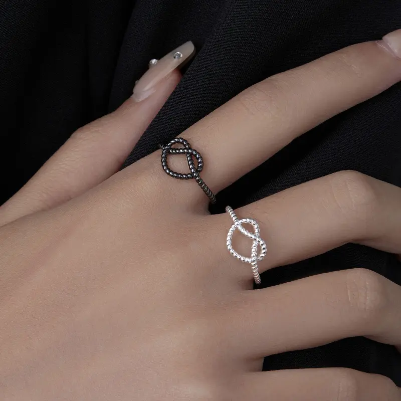 s925银韩国东大门麻花扭结爱心戒指简约冷淡风开口食指环女