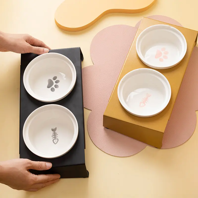 陶瓷双碗宠物铁架护颈猫碗猫咪食盆狗碗粮盆饭盆水碗防打翻