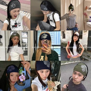 个性 网红时尚 烫钻发带宽边弹力纯色百搭头饰外出辣妹拍照气质头带