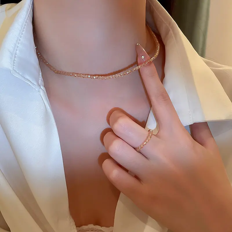 夏季新款香槟色水晶戒指韩国东大门简约个性指环网红时尚食指戒女