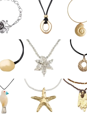 同款不规则花朵小鸟海螺海星金属质感长款吊坠欧美时尚叠戴项链