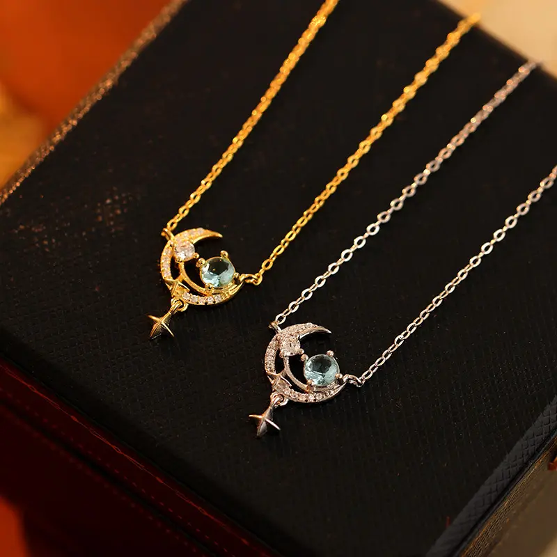 s925银星月梦幻吊坠项链女时尚浪漫网红百搭锁骨颈链高级感