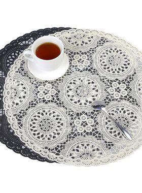 蕾丝PVC防水餐桌垫美式家居隔热垫网G红餐厅38圆西餐垫装饰台灯垫