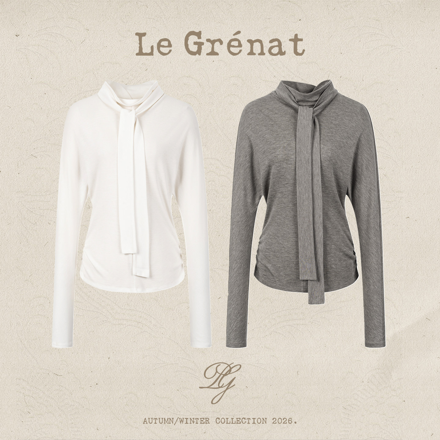 Le Grenat秋冬女设计感莱赛尔混纺针织飘带两面穿长袖T恤上衣