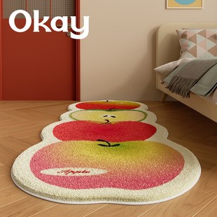 ins韩系家用地毯子 okay清新苹果床边毯地垫卧室入户进门H房间