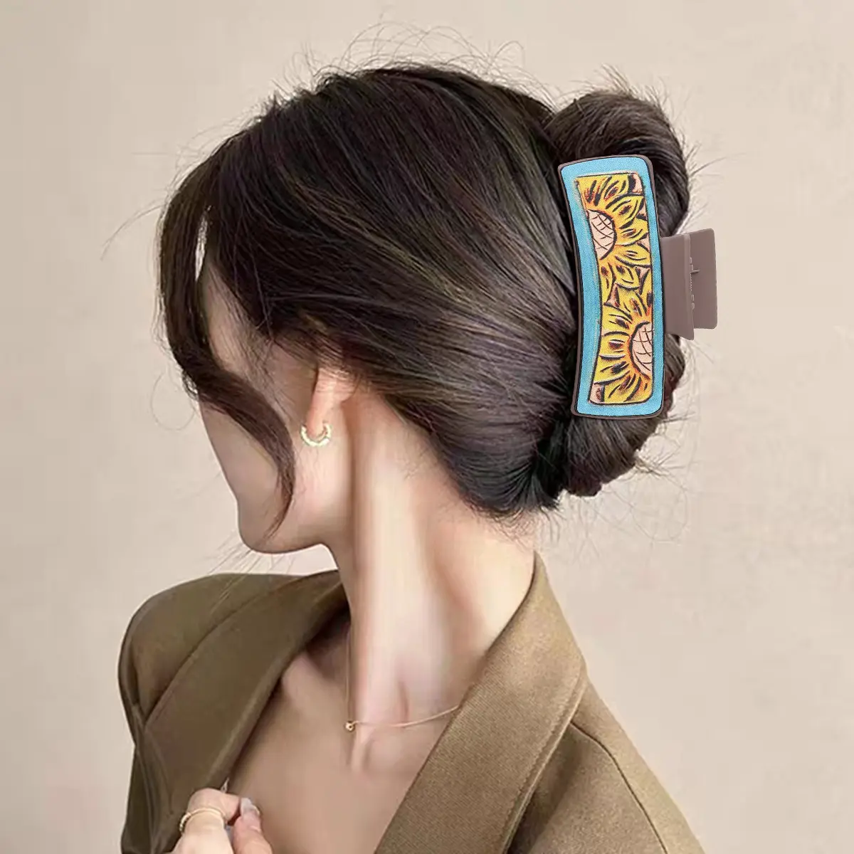 西部风仙人掌向日葵图案抓夹女士夹发夹速卖通