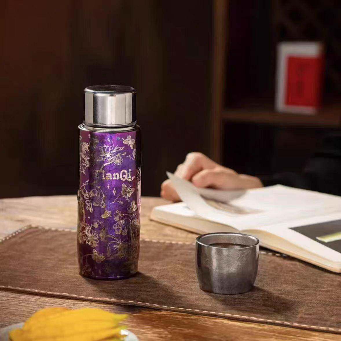 天沏茗和纯钛焖茶杯彩钛龙年限定保温杯磁吸双盖水杯茶水分离茶杯