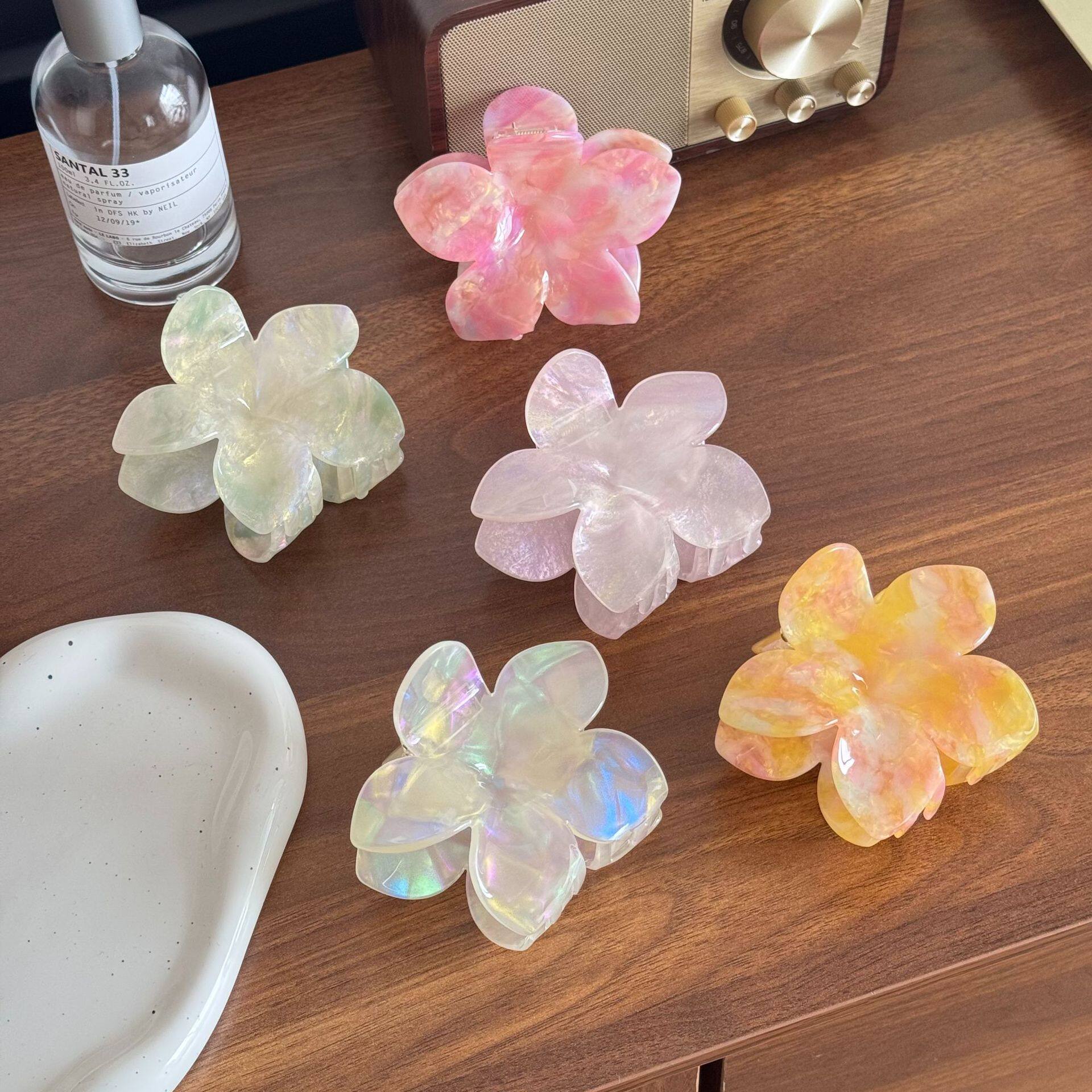 感炫彩色鸡蛋花抓夹高品质醋酸发夹百搭花朵马尾夹鲨鱼夹子