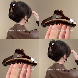 法式 后脑勺盘发鲨鱼夹发卡头饰女 复古镂空抓夹大号仿醋酸发夹时尚