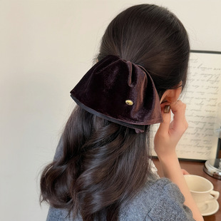 韩版小香风金标裙摆马尾夹感轻奢丝绒发夹头饰半扎发冬季抓夹