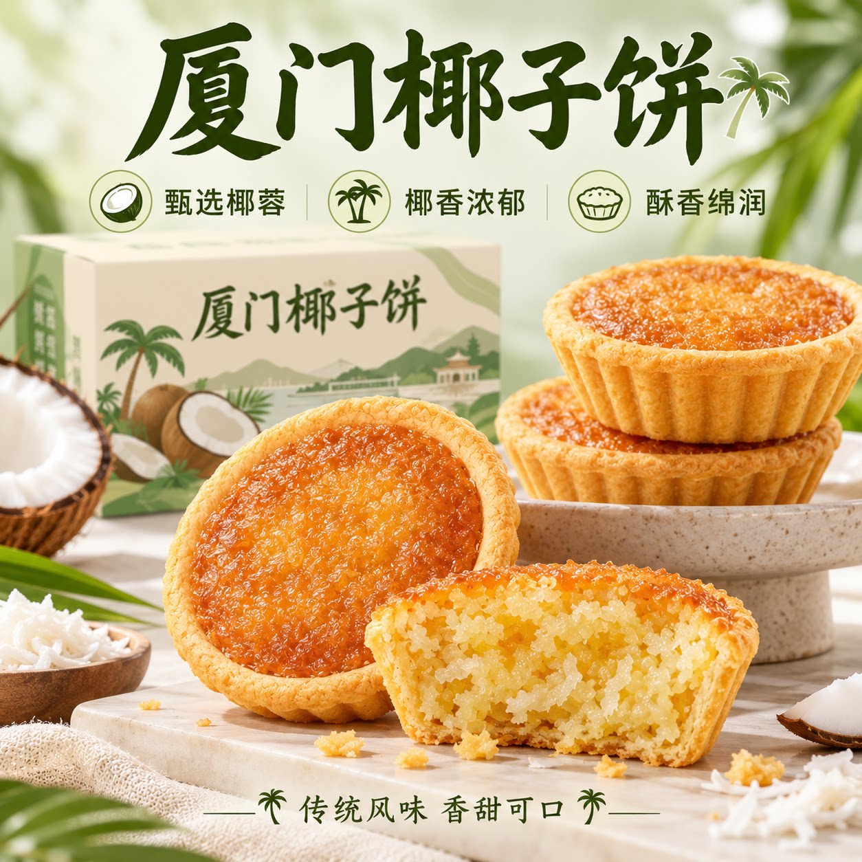 厦门椰子饼官方旗舰店芝士黄油味巧克力味椰蓉酥饼干早餐零食休闲