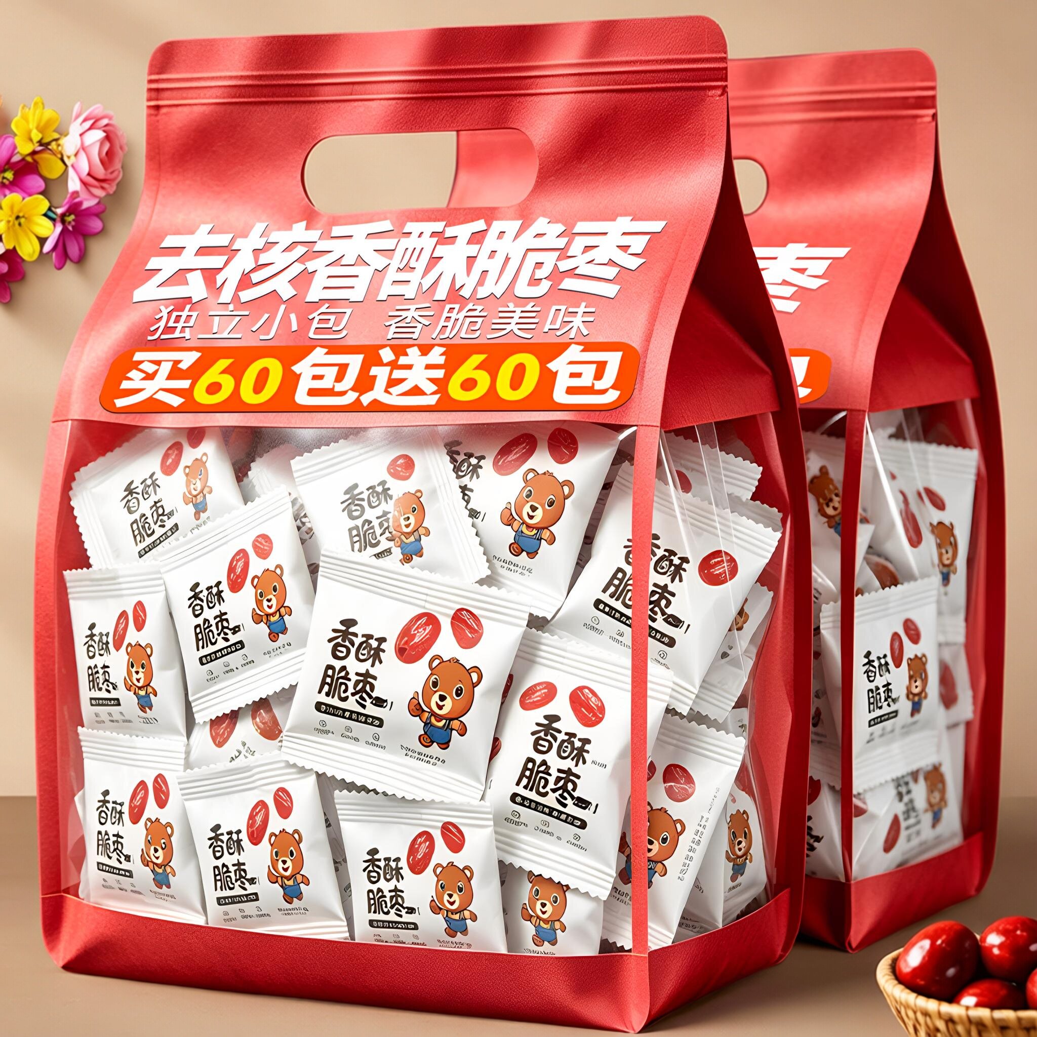 红枣脆特级新疆特产正品官方旗舰店去核香酥脆枣独立包装开袋即食