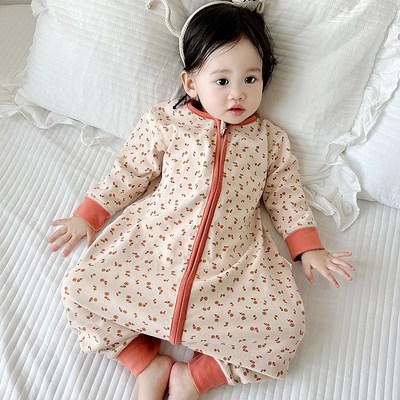 宝宝睡袋春秋纯棉儿童连体睡衣男女童无骨分腿婴儿防踢被四季通用