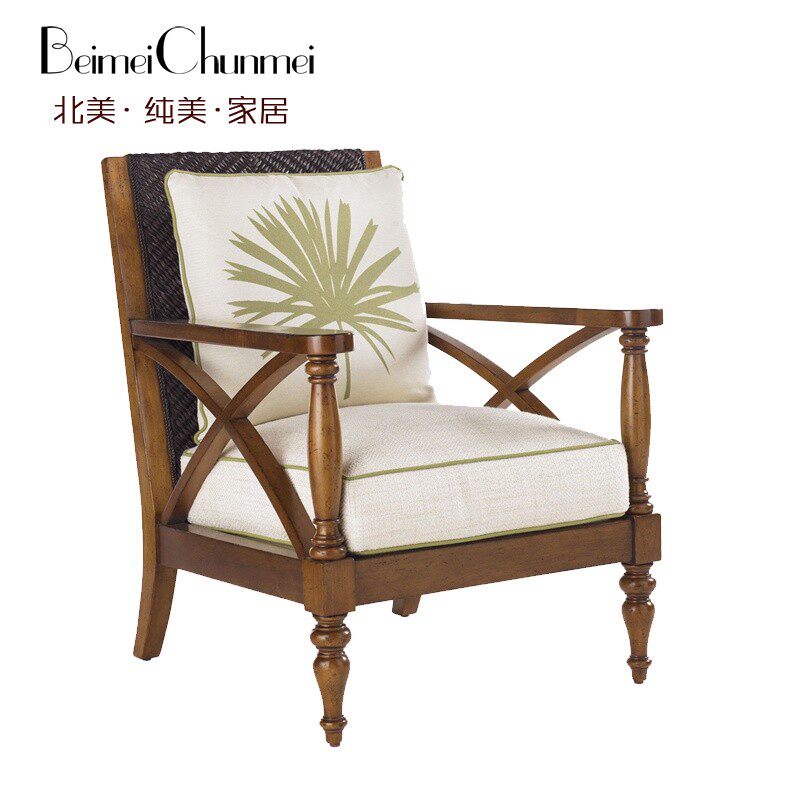 美式乡村北欧椅布艺沙发田园单人椅客厅编藤沙发沙发休闲阳台家具
