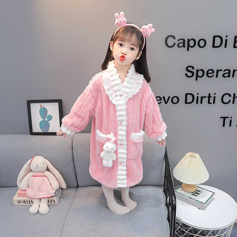 女童睡裙儿童睡衣冬季加厚保暖女宝宝秋冬珊瑚绒睡袍女孩家居衣服