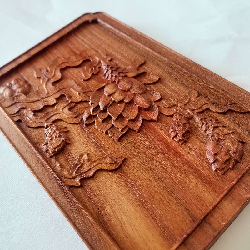 牡丹昙花榆木浮雕木板画家具柜门壁挂装饰品木版画木贴花片木板图片