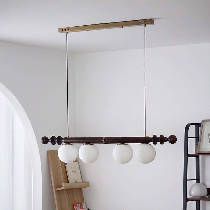 中古vintage餐厅吊灯侘寂风复古胡桃色民宿餐桌长条设计师新款灯