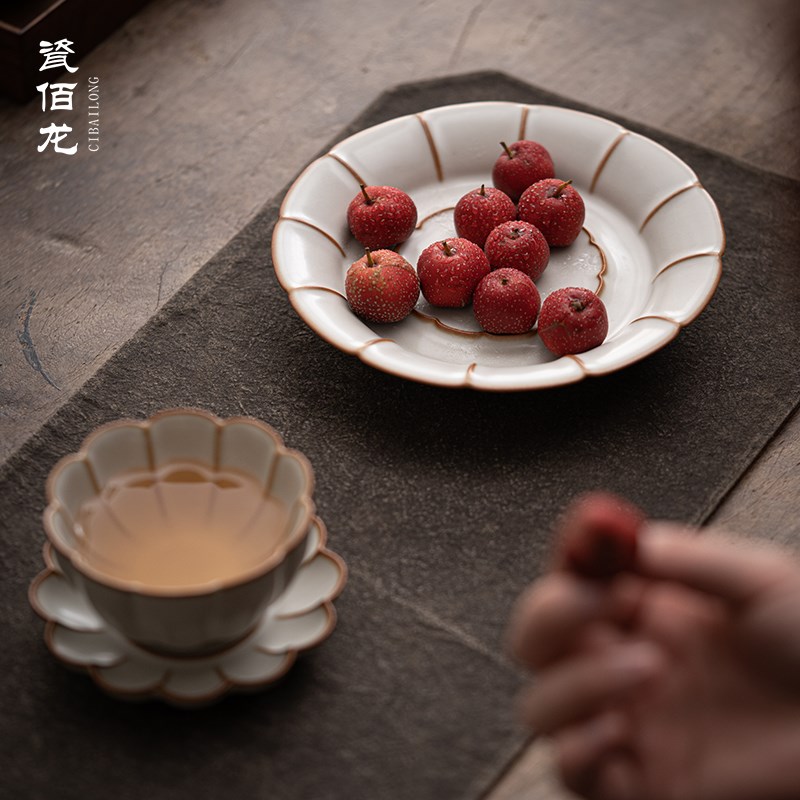 柏韵邱卫国汝窑境思壶承冰裂釉陶瓷茶托点心盘果盘壶托汝瓷隔热垫