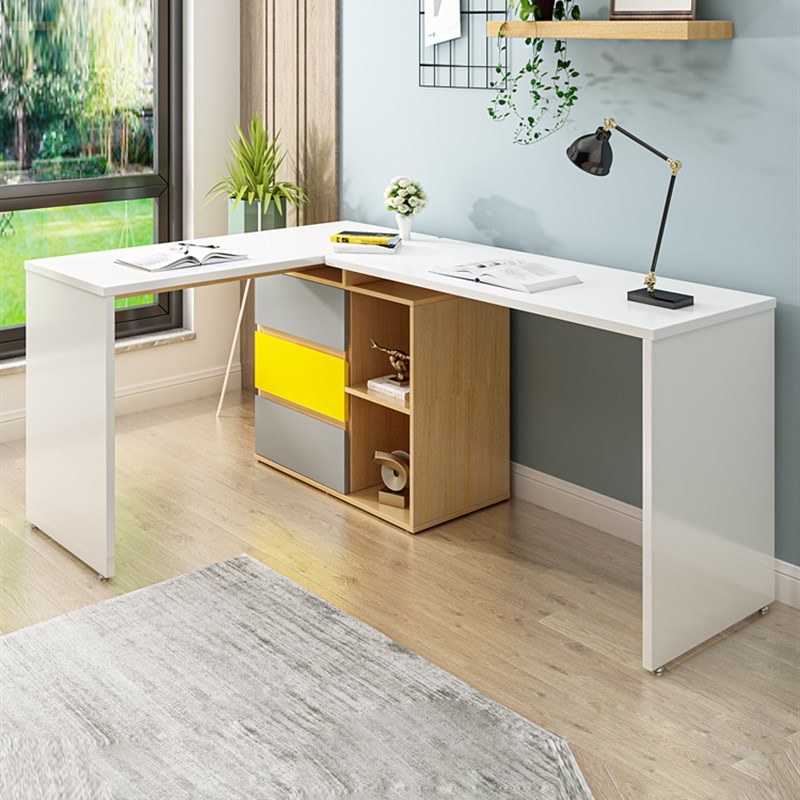 L型电脑桌原木色转角伸缩书桌简约家用卧室单人双人学习桌办公桌