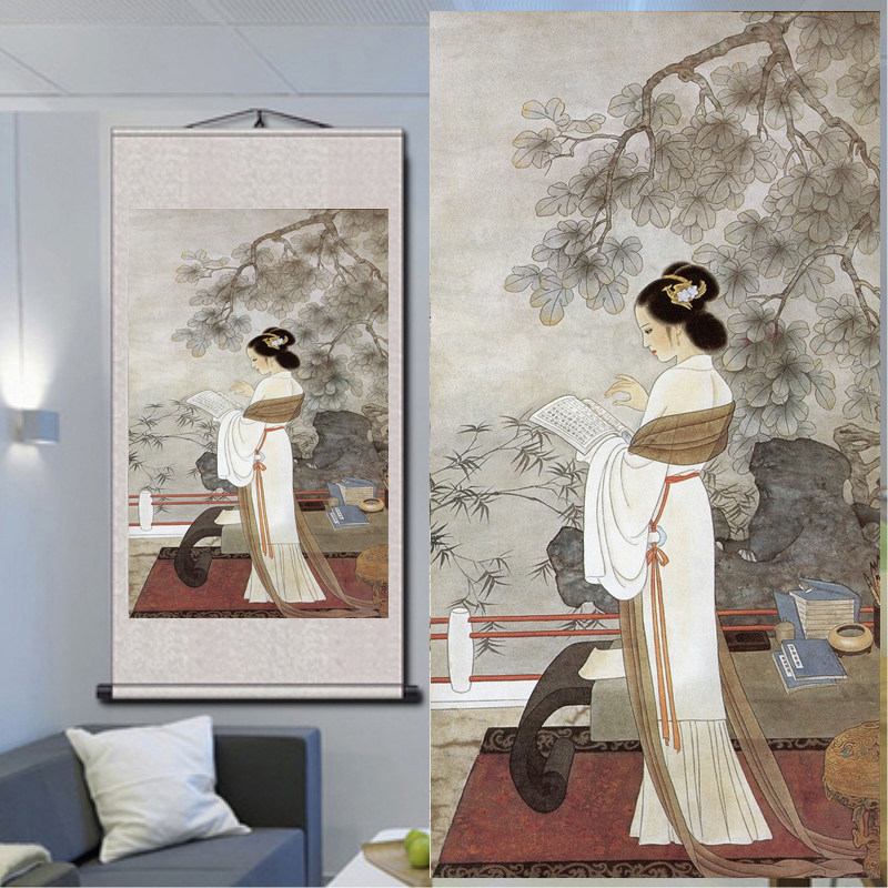 新款古代古典美人美女客厅字画装饰国画卧室人物工笔仕女卷轴挂画