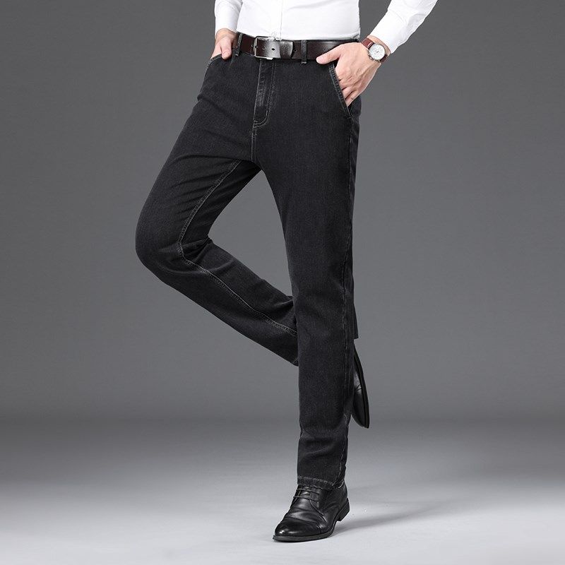 黑色秋季牛仔裤男士宽松直筒休闲长裤弹力高腰中年爸爸裤子春秋款