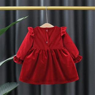 1-3岁女童洋气连衣裙春秋款2宝宝夏季红色公主裙婴儿周岁礼服裙子