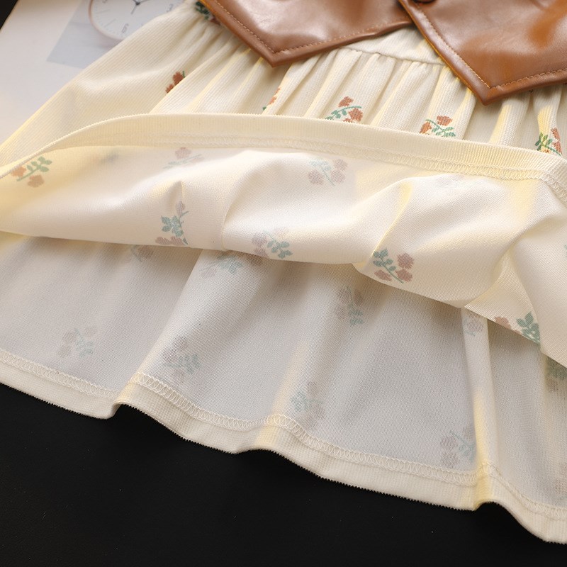 女童春秋款裙子洋气儿童皮马甲甜美碎花公主裙1-3岁小女孩连衣裙
