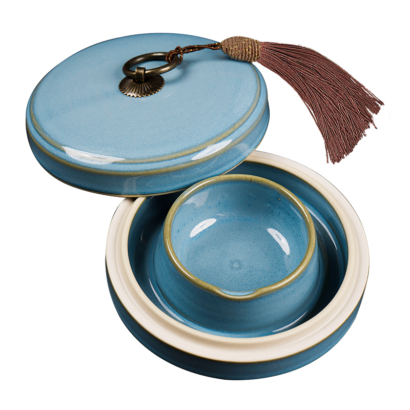 火锅砚台陶瓷带盖书法专用多功能瓷砚墨盒双圈不干墨防蒸发保湿墨