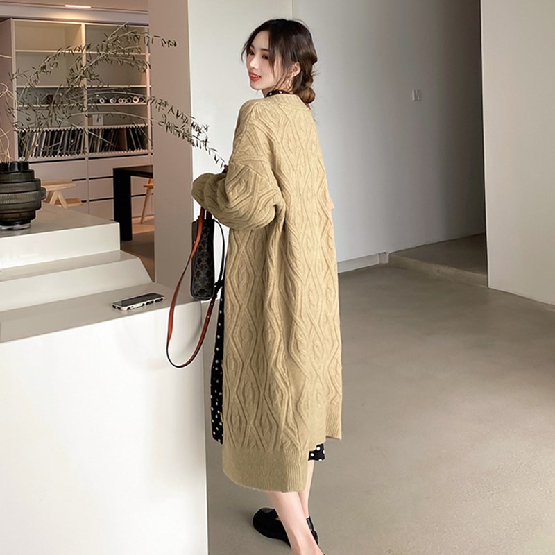 粗线麻花中长款毛衣女开衫加厚外穿秋冬2025新款宽松过膝针织外套