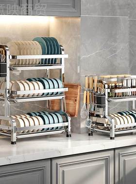 加厚锈钢厨不房碗架沥水纳架筷子多功59441能台面收放盘碗碟置物