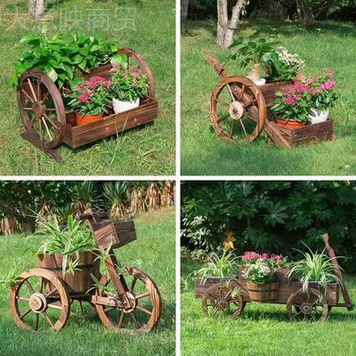 户架外阳台实木花箱碳化多木层质花盆架防腐71857木院庭装饰创意