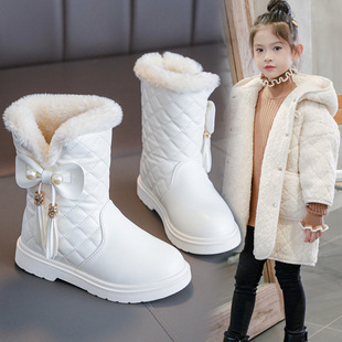 女童靴子冬季2026新款公主皮短靴儿童雪地靴中大童保暖防滑中筒靴