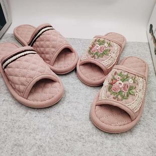拖鞋 新款 女室内居家木地板情侣布底牛筋底家用日式 夏季 男 秀花拖鞋
