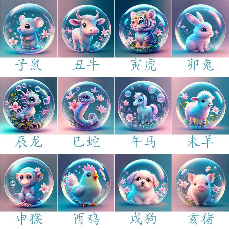 水晶球十二生肖钻石画满钻2023新款小件儿童房十字绣手工贴钻带框