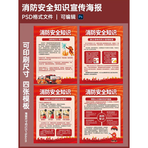 68消防安全知识科普灭火器宣传海报挂画KT展板物料模板PSD源件