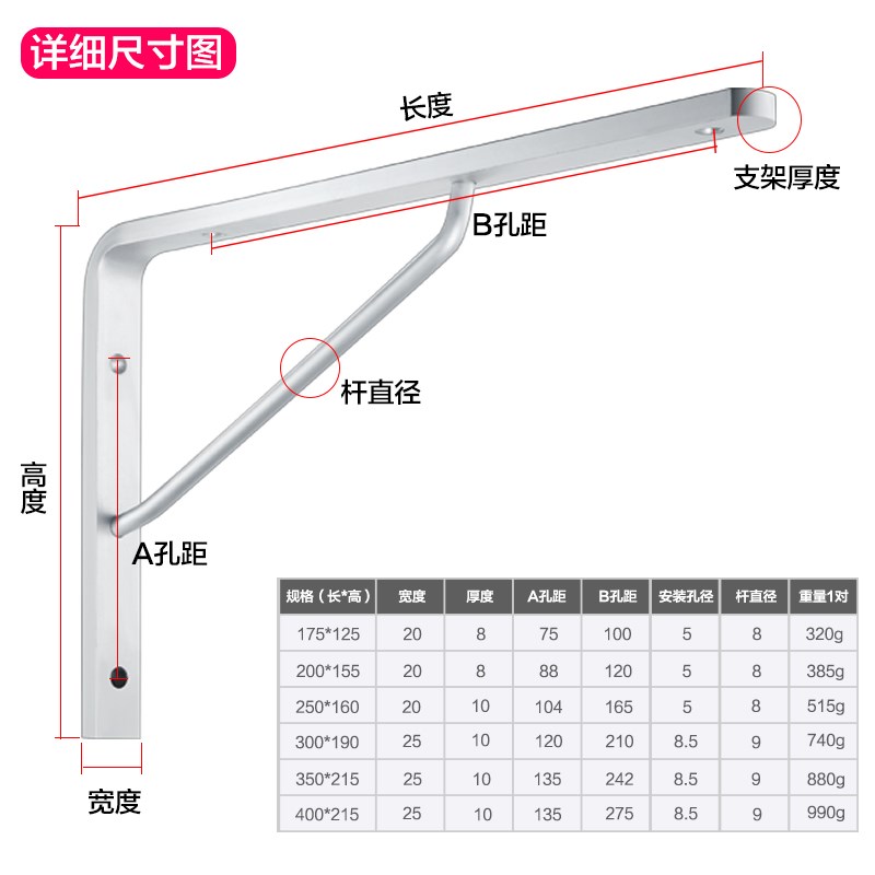 铝合金三角支架托架墙上直角固定件三脚架层板Q支撑角铁承重置物