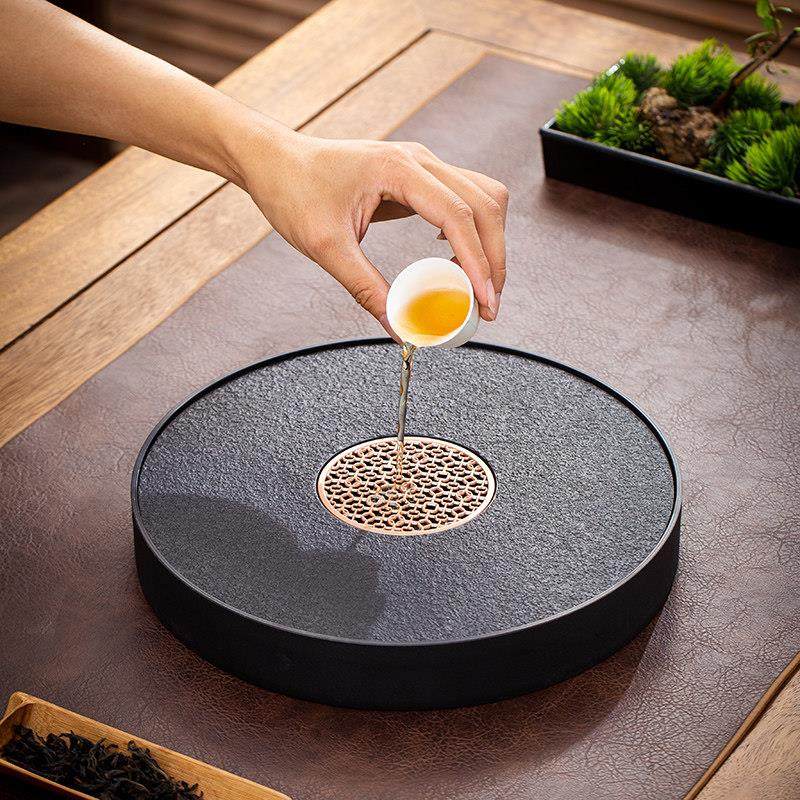 圆形茶盘中式家用简约茶具茶台小型仿乌金石储水排水式精品干泡台,餐饮具,茶盘,淘宝优惠券,粉丝福利购,淘宝优惠卷