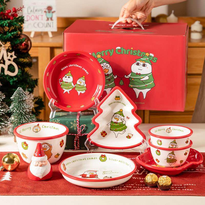 川岛屋&小刘鸭联名 圣诞系列主题餐具礼盒碗碟套装一人食可爱礼物,餐饮具,碗,淘宝优惠券,粉丝福利购,淘宝优惠卷