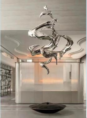 软装水滴海浪银色鱼吊饰雕塑玻璃钢酒店大堂客厅波浪天花吊顶装置