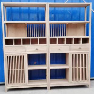 新中式展示架白茬北榆木博古架白胚实木陈列架收纳储藏茶叶多宝阁