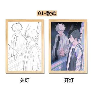 饰 时光人动漫灯光画镜子小夜灯摆件卧室床头发光相框镜面画装