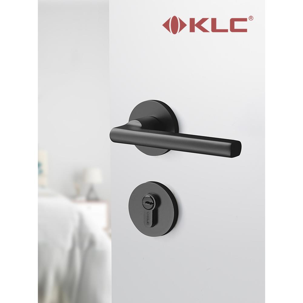 KLC黑色房门锁静音两件式卧室化妆室厕所锁体家用木门通用型锁具