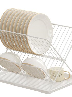 不锈钢沥水碗架家用厨房台面X型可折叠双层碟盘餐T具置物架收纳架