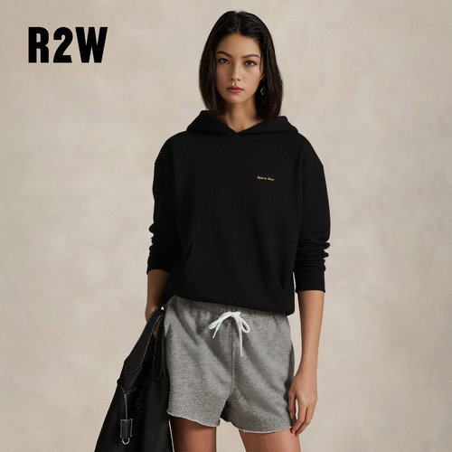 R2W宽松磨毛美式复古连帽卫衣