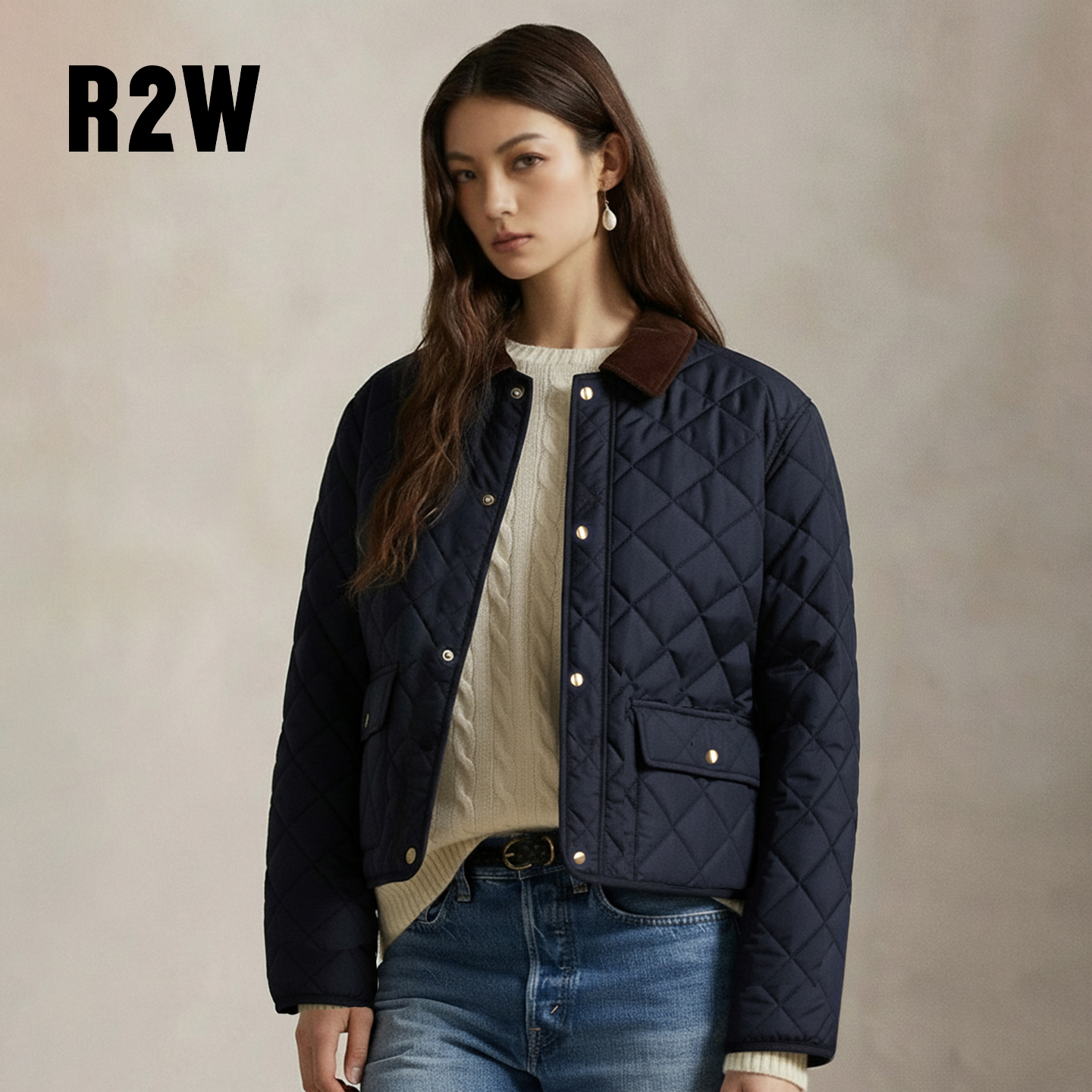 R2W菱格灯芯绒翻领短款棉服