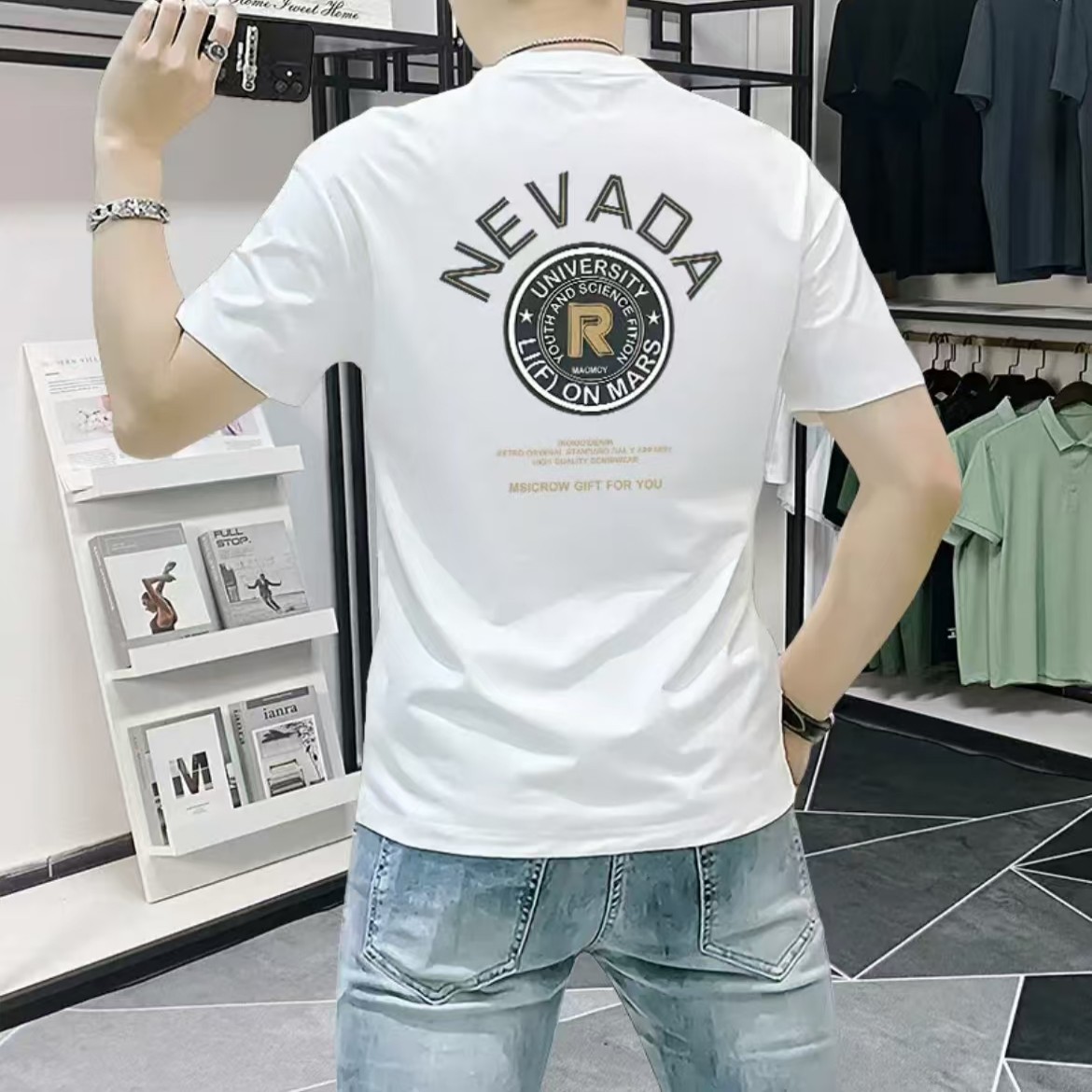 休闲短袖男装夏天春夏半袖T恤夏季时尚运动印花上衣宽松潮流简约