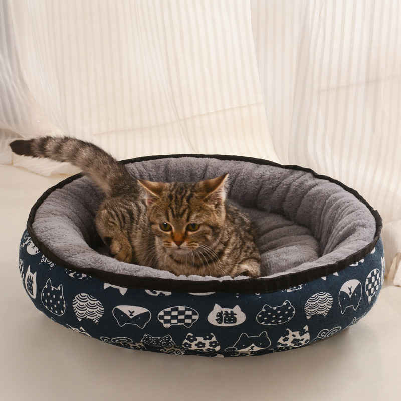 直销印花圆形狗窝猫窝冬季保暖外贸宠物用品宠物窝布艺宠物窝